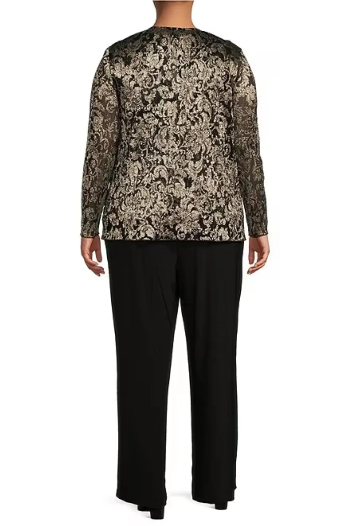 Marina Plus Size Long Sleeve Scoop Neck Metallic Jumpsuit And Jacket ( Plus Size )