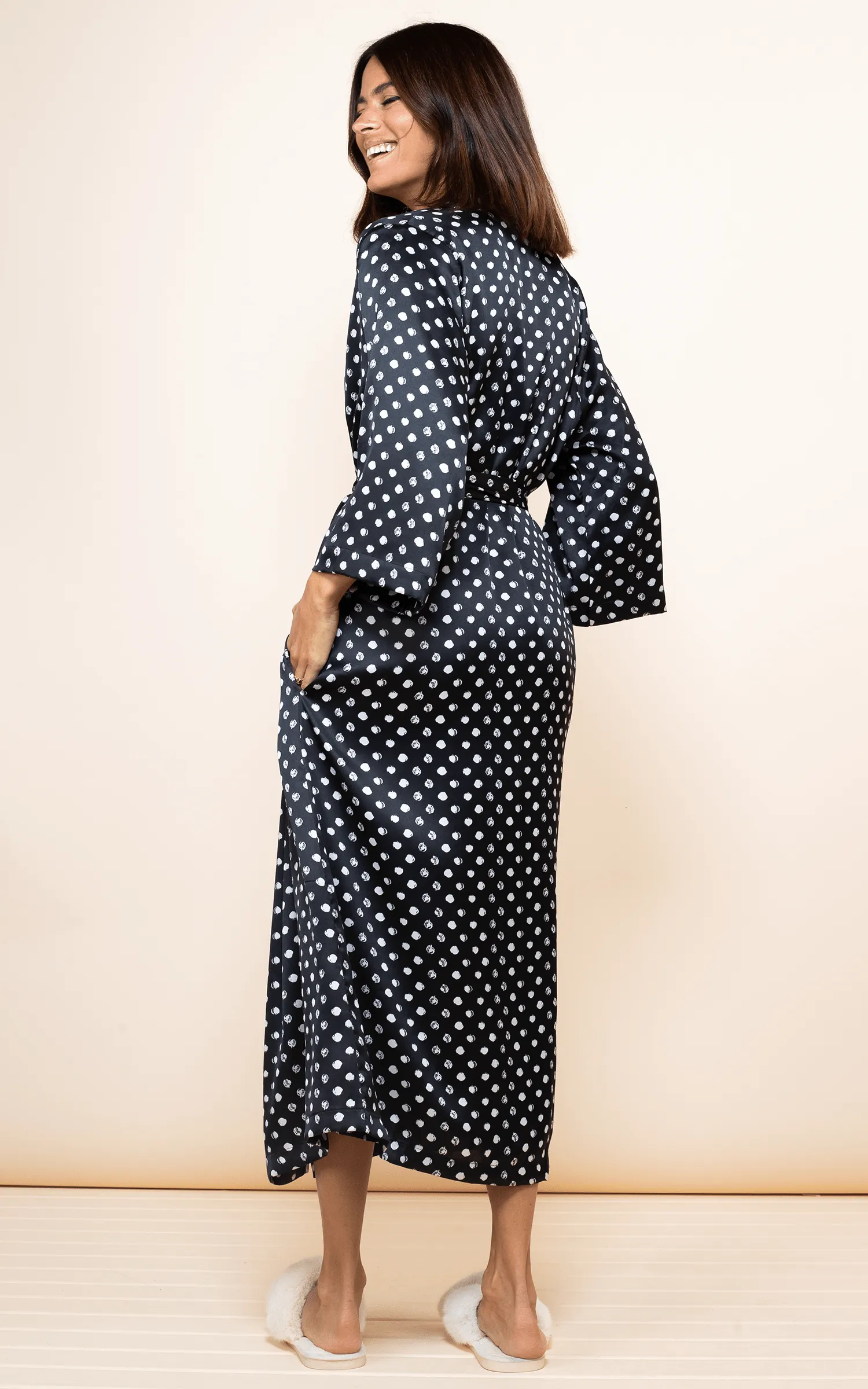 Melana Housecoat in Black Polka Dot