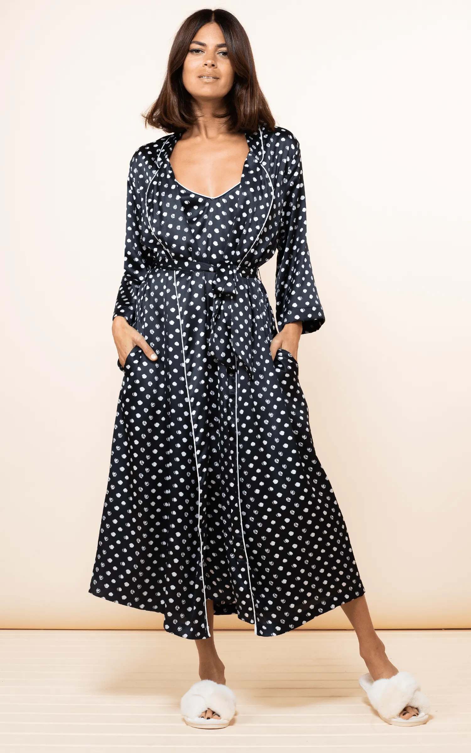 Melana Housecoat in Black Polka Dot