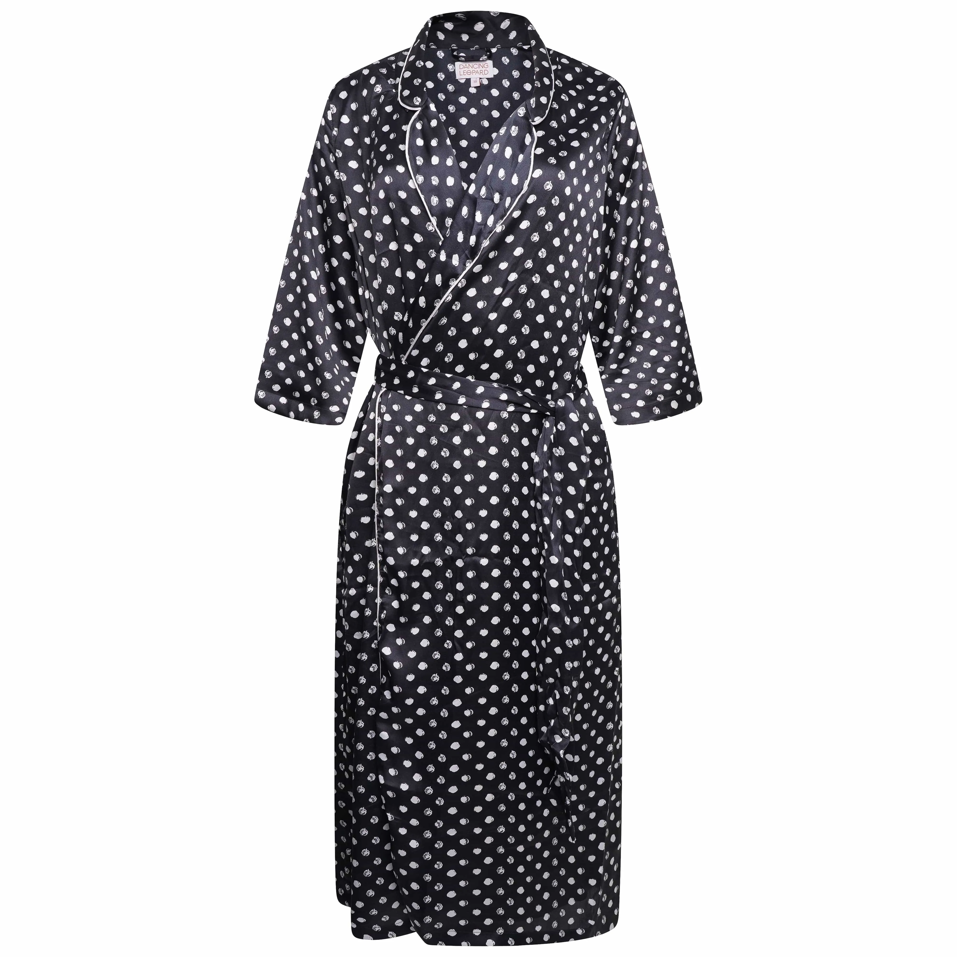 Melana Housecoat in Black Polka Dot