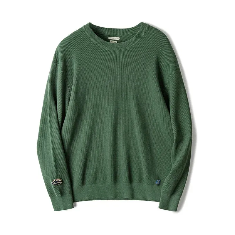 Men's Checkerboard Sweater Round Neck Knit Pullover - Casual Warm Green Jumper