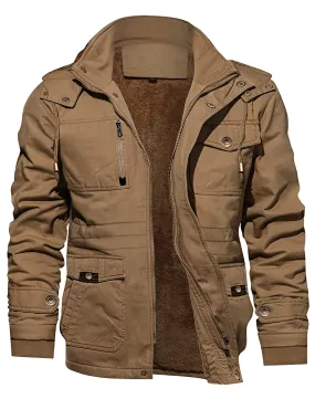 Men's Hooded Military Tactical Jacket Windbreak Fleece Coat