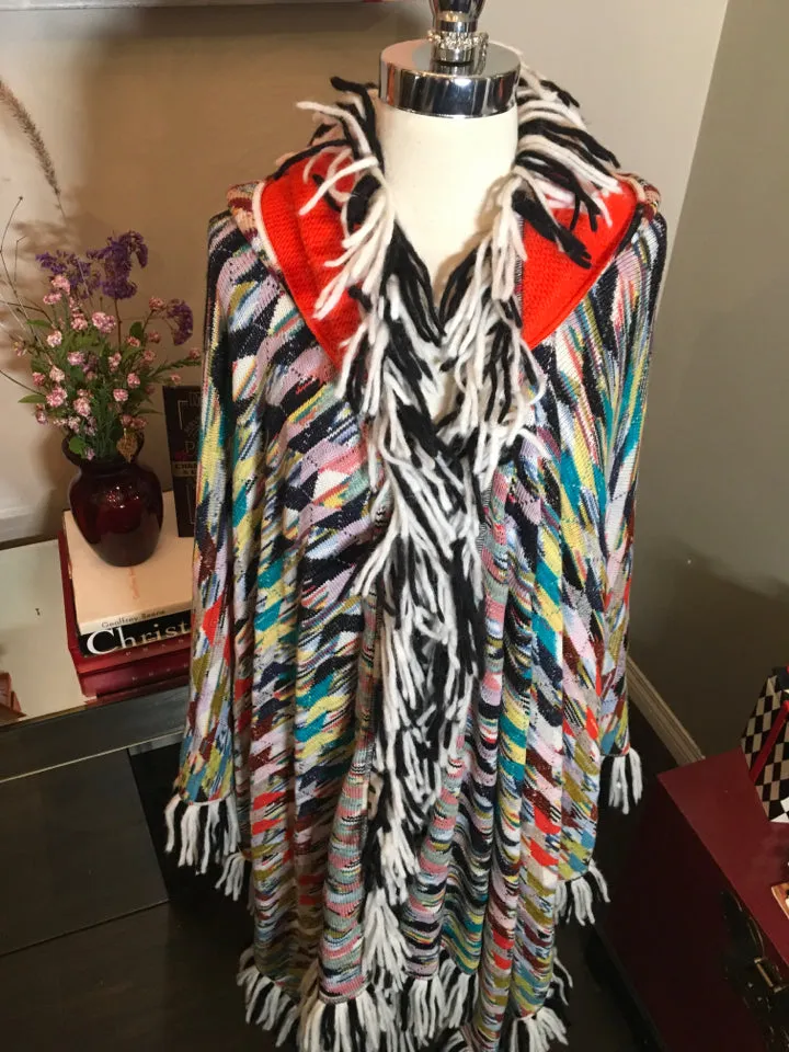 Missoni Size One Size Multi-Color Fringek Wool Knit Cape 2400-375-122819