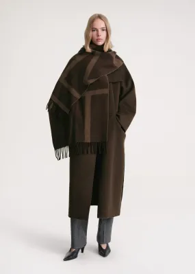 Monogram jacquard wool scarf dark brown