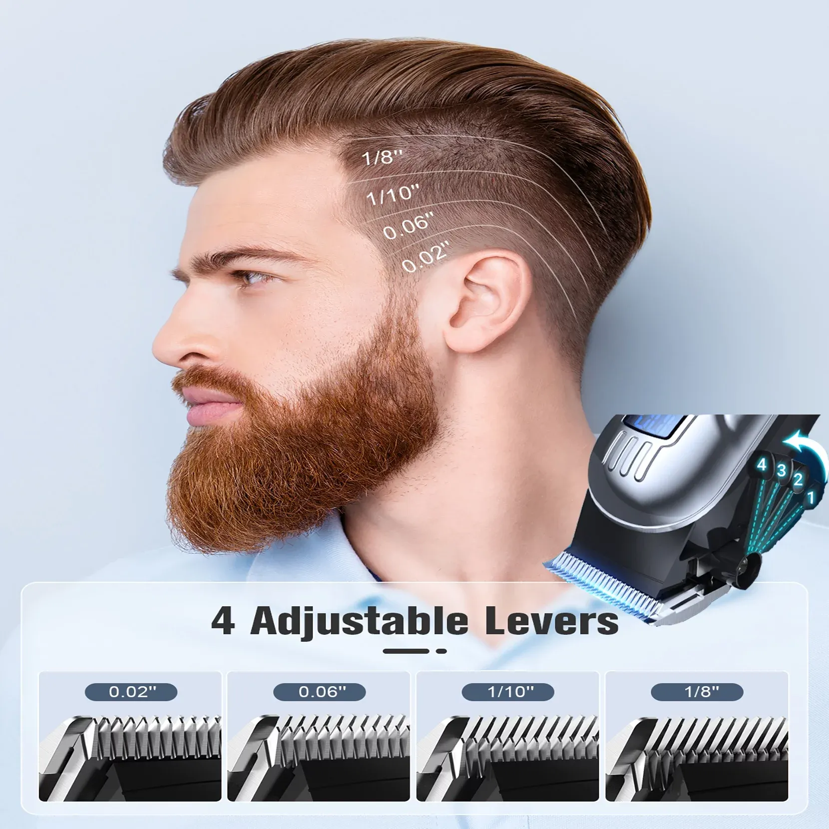 Mpow Cordless Hair Clippers for Men w/Battery Display, 5H Professional Hair Cutting Kit with 10 Combs, Rechargeable Barber Clippers Beard/Hair Trimmer with Scissors, Cape for Men Women Kids