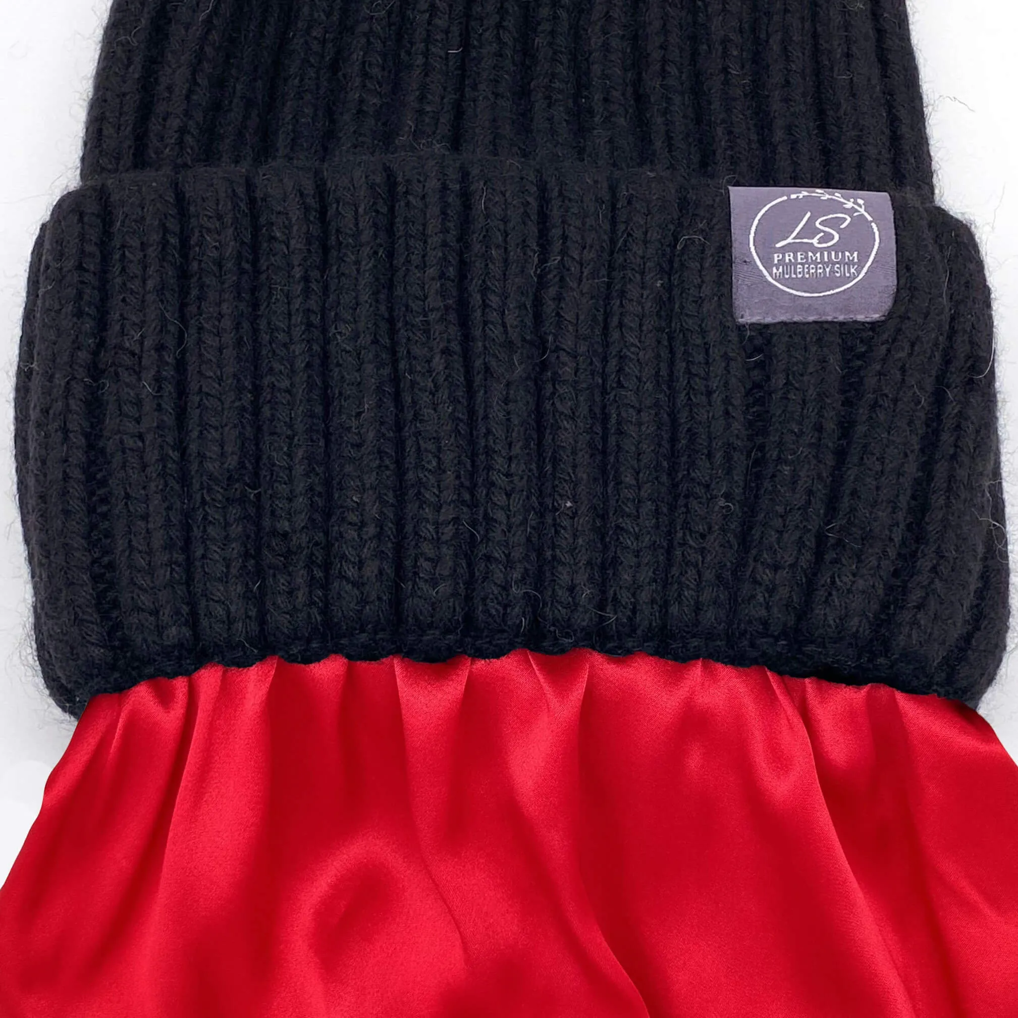 Mulberry Silk-Lined Classic Ribbed Pattern Cashmere Beanie Hat With Removable Pom Pom - Grey