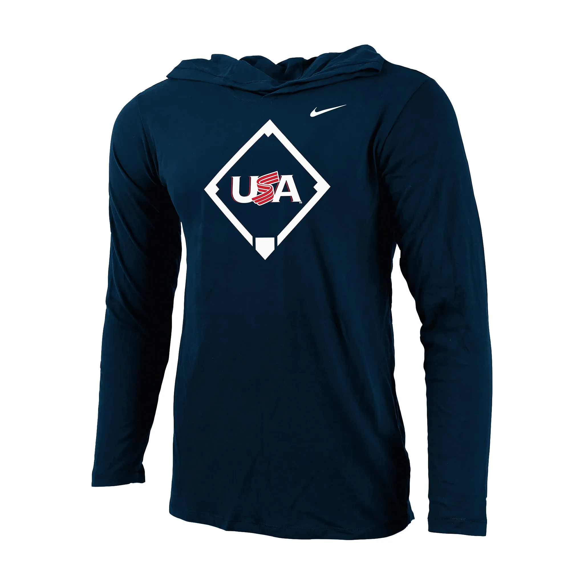 Navy Home Plate Hooded Long Sleeve Tee