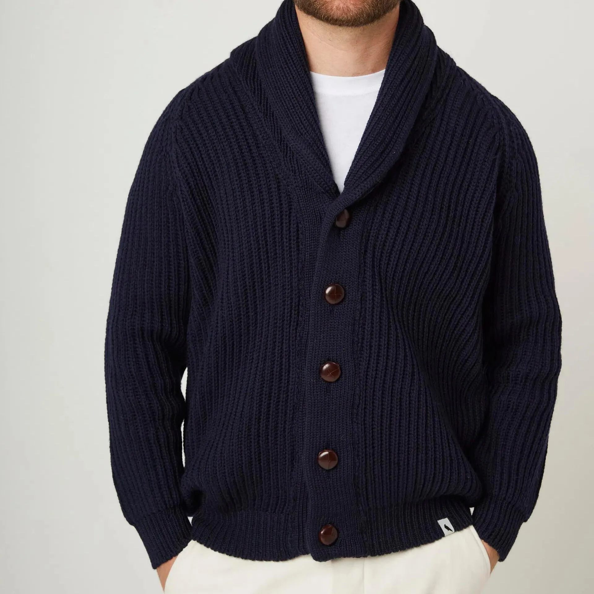 Navy Wilkinson Merino Wool Shawl Cardigan