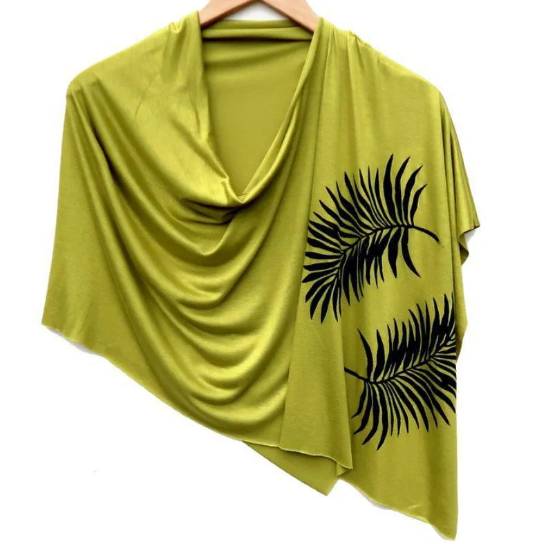 (New) Poncho - Green Oasis Palm Leaves (Black Ink) by Windsparrow Studio