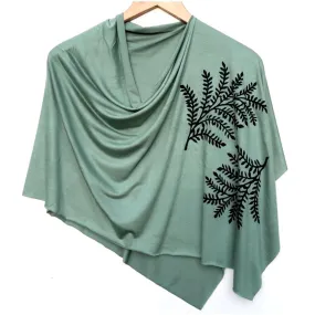 (New) Poncho - Moss Green Leafy Branch (Black Ink) by Windsparrow Studio