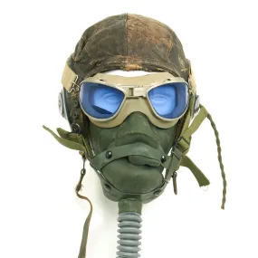 Original U.S. WWII Army Air Force Aviator Flight Helmet Set - AN6530 Blue Goggles, A-14 Mask, A-11 Helmet