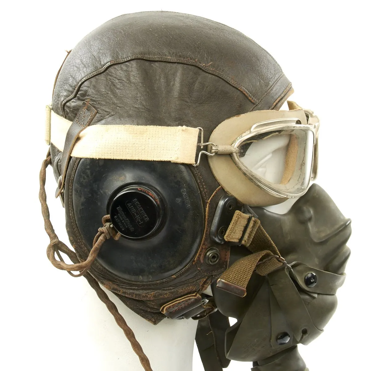 Original U.S. WWII Army Air Force Aviator Flight Helmet Set - AN6530 Goggles, A-14 Mask, A-11 Helmet