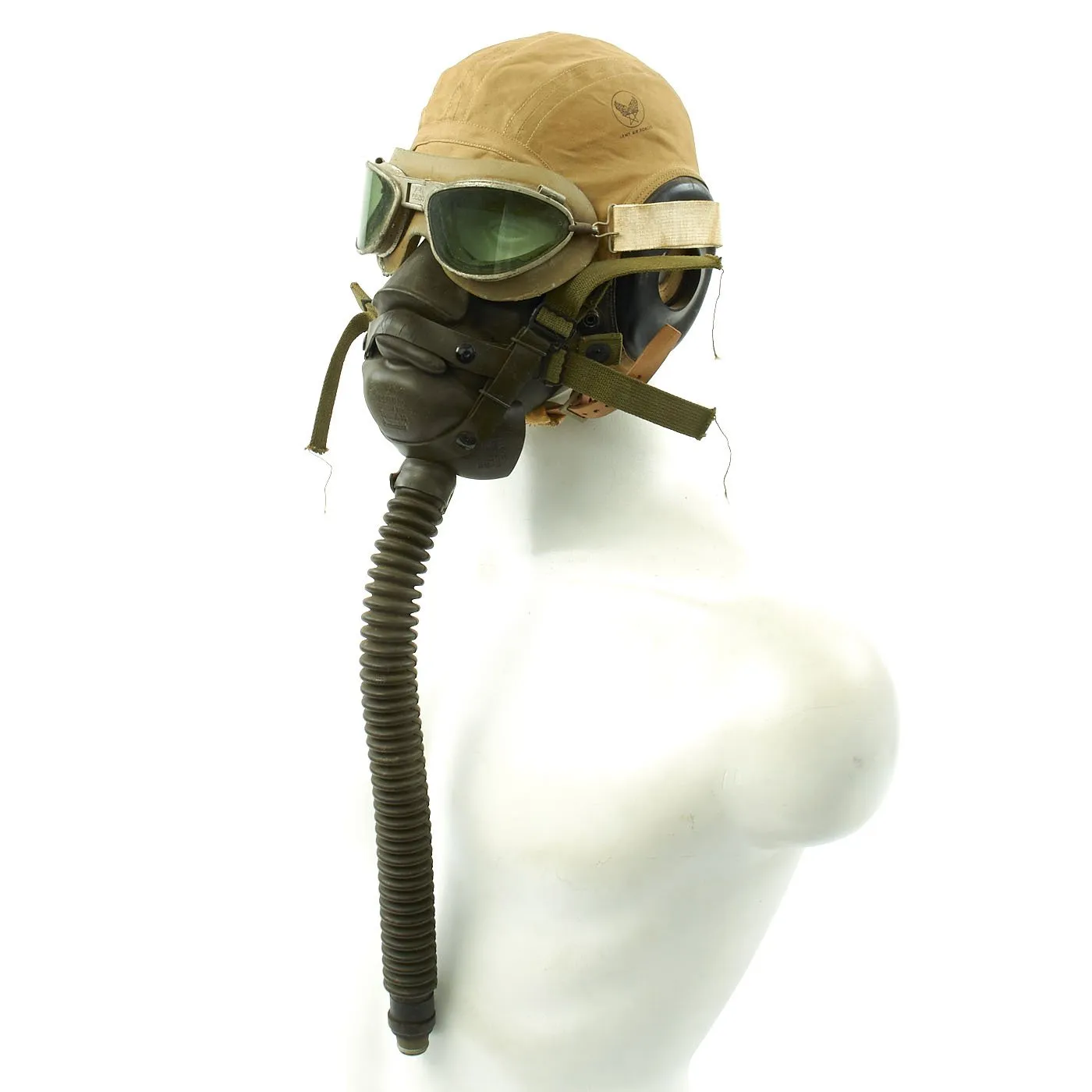 Original U.S. WWII Army Air Force Aviator Flight Helmet Set - AN6530 Goggles, A-14 Mask, AN-H-15 Helmet