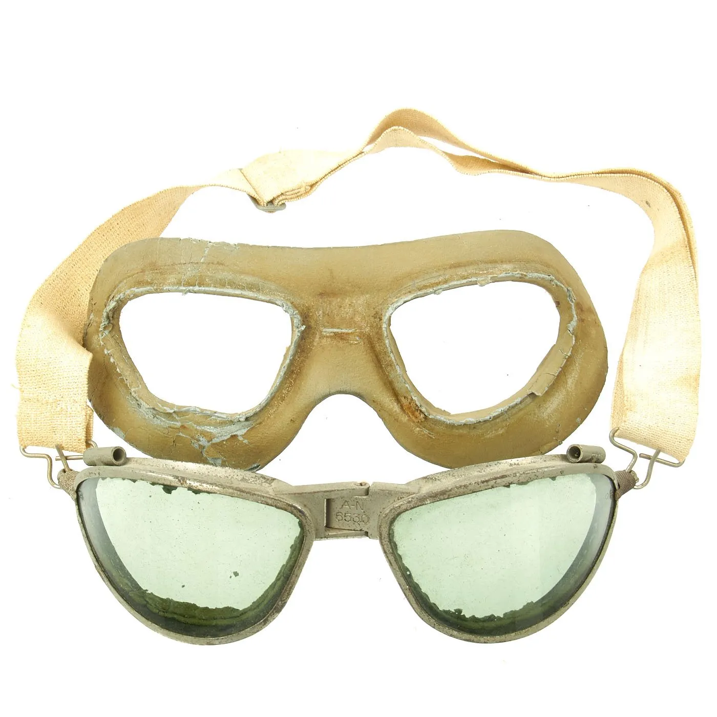 Original U.S. WWII Army Air Force Aviator Flight Helmet Set - AN6530 Goggles, A-14 Mask, AN-H-15 Helmet