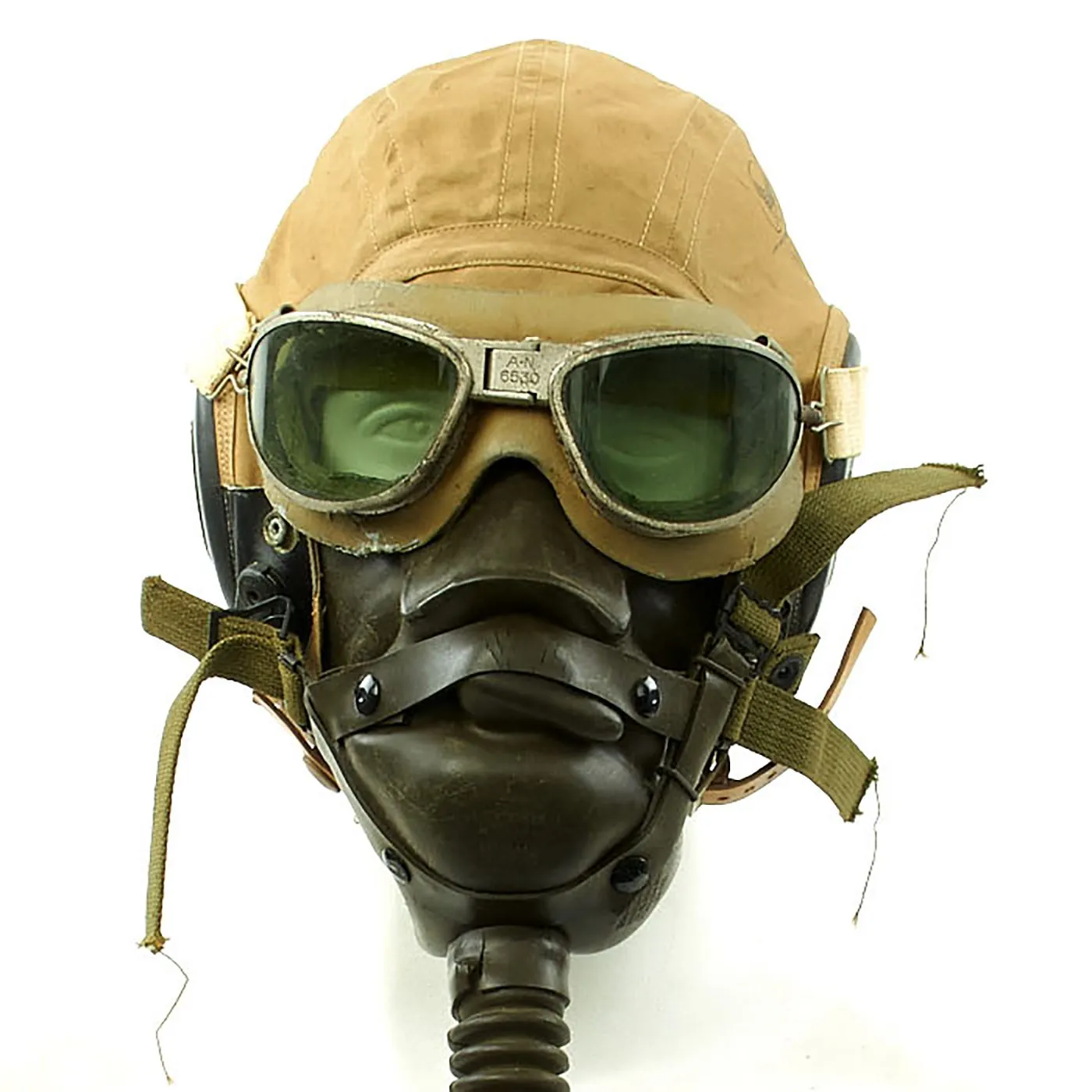 Original U.S. WWII Army Air Force Aviator Flight Helmet Set - AN6530 Goggles, A-14 Mask, AN-H-15 Helmet