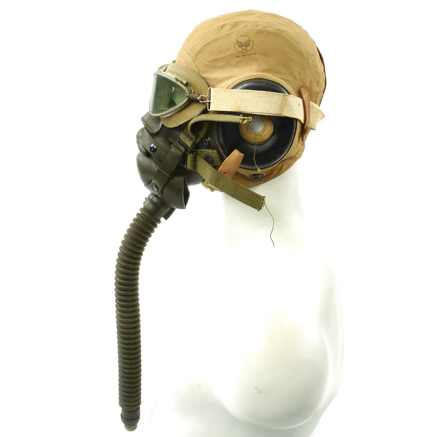 Original U.S. WWII Army Air Force Aviator Flight Helmet Set - AN6530 Goggles, A-14 Mask, AN-H-15 Helmet