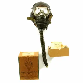 Original U.S. WWII Army Air Force Aviator Flight Helmet Set - AN6530 Goggles with Spare Lenses, A-14 Mask, A-11 Helmet