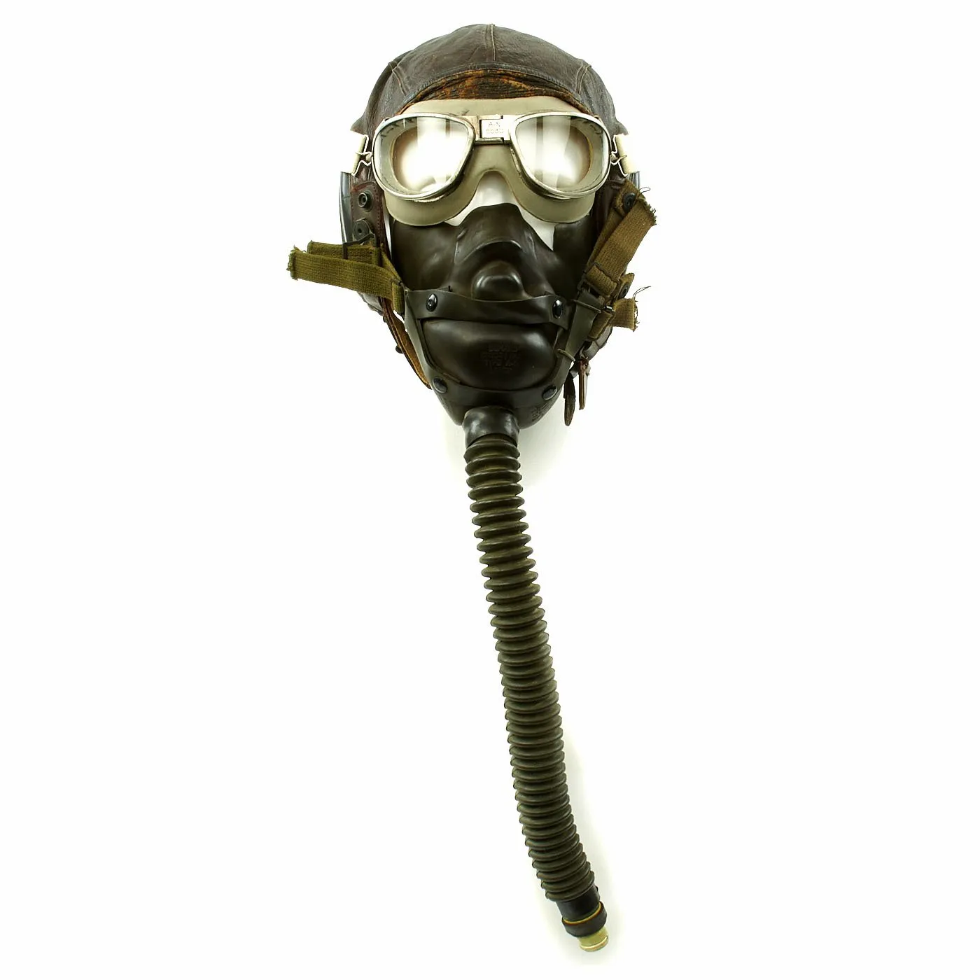 Original U.S. WWII Army Air Force Aviator Flight Helmet Set - AN6530 Goggles with Spare Lenses, A-14 Mask, A-11 Helmet