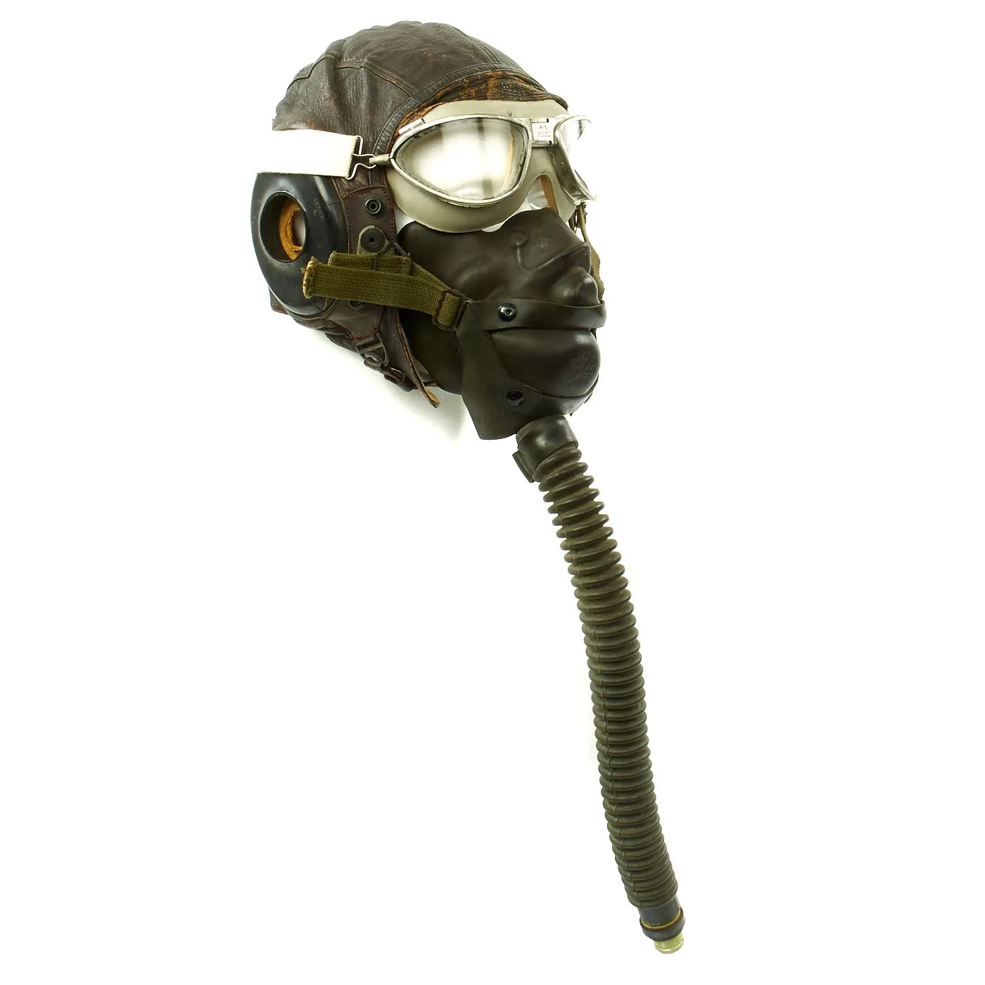 Original U.S. WWII Army Air Force Aviator Flight Helmet Set - AN6530 Goggles with Spare Lenses, A-14 Mask, A-11 Helmet