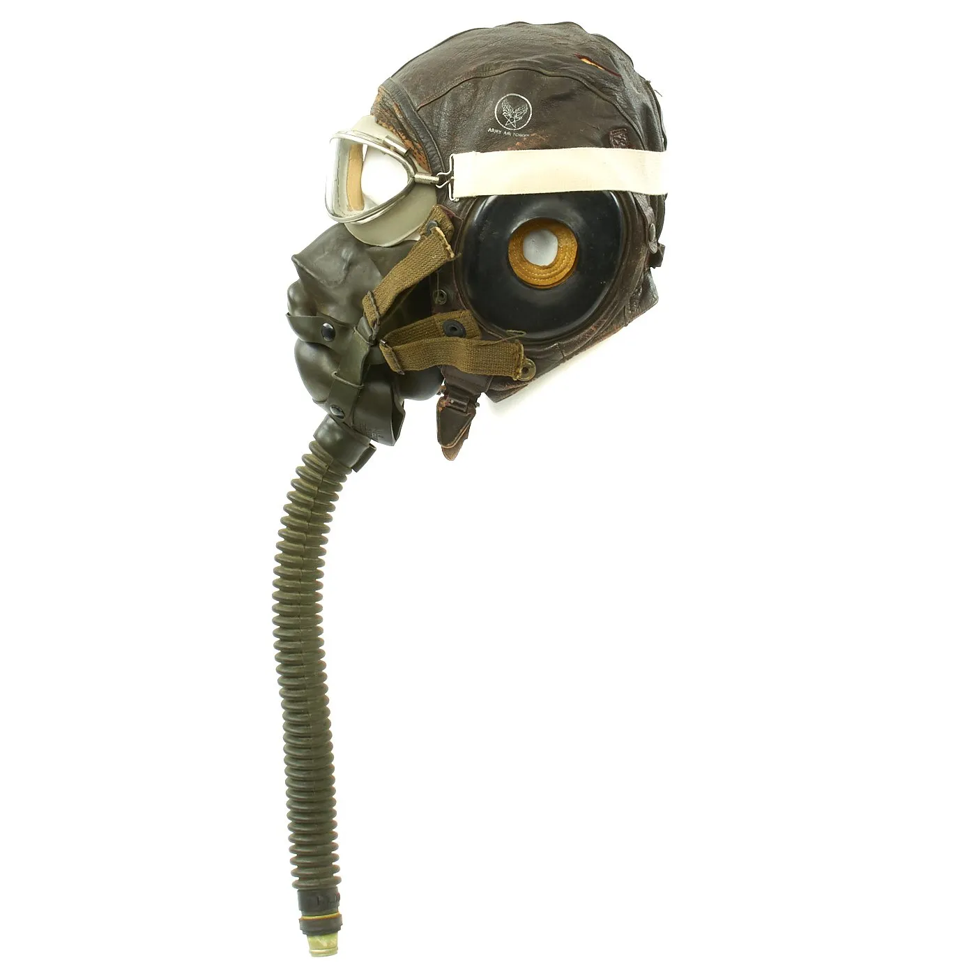 Original U.S. WWII Army Air Force Aviator Flight Helmet Set - AN6530 Goggles with Spare Lenses, A-14 Mask, A-11 Helmet