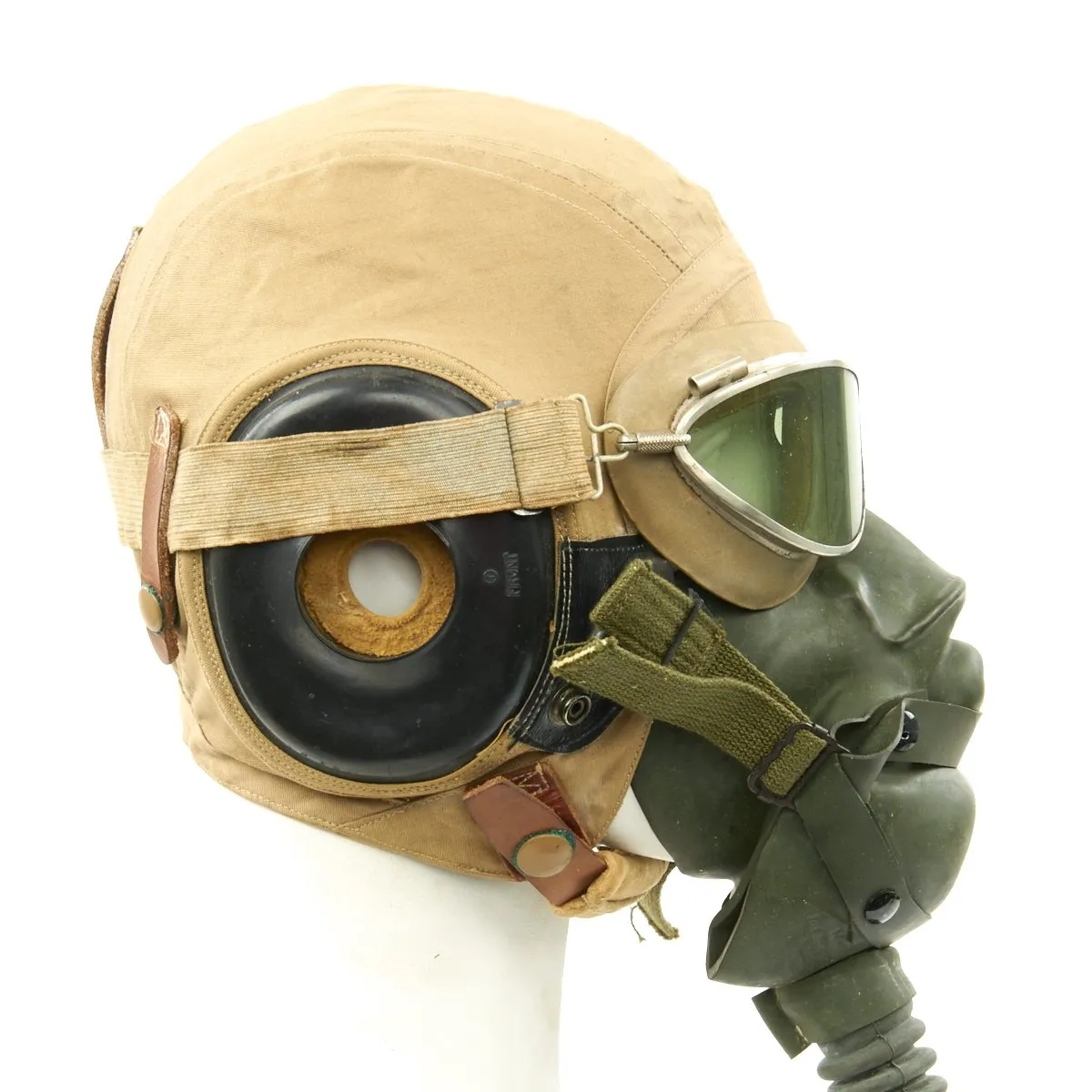 Original U.S. WWII Army Air Force Aviator Flight Helmet Set - AN6530 Green Goggles, A-14 Mask, AN-H-15 Helmet