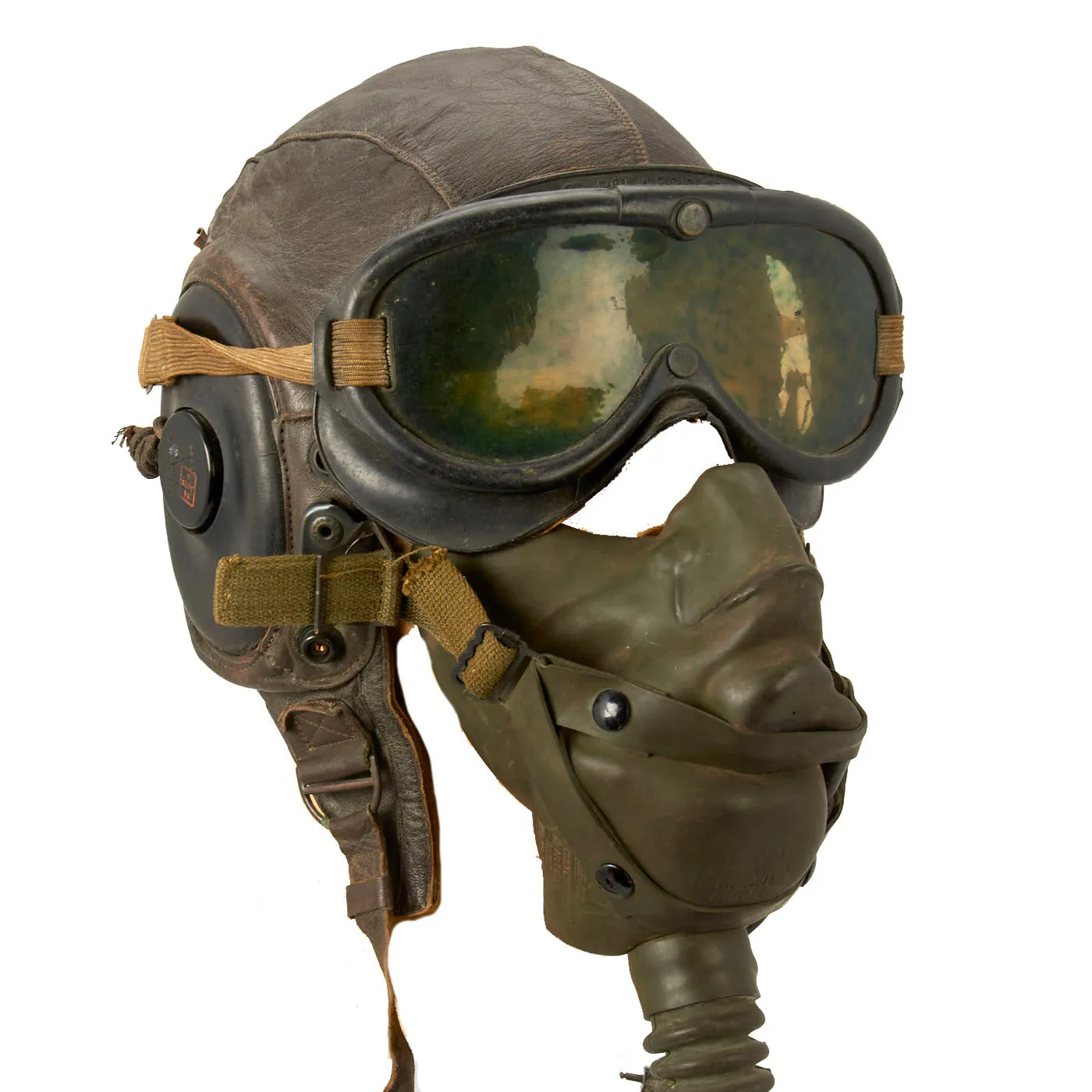 Original U.S. WWII Army Air Force Aviator Flight Helmet Set - Polaroid B-8 Goggles, A-14 Mask, A-11 Helmet