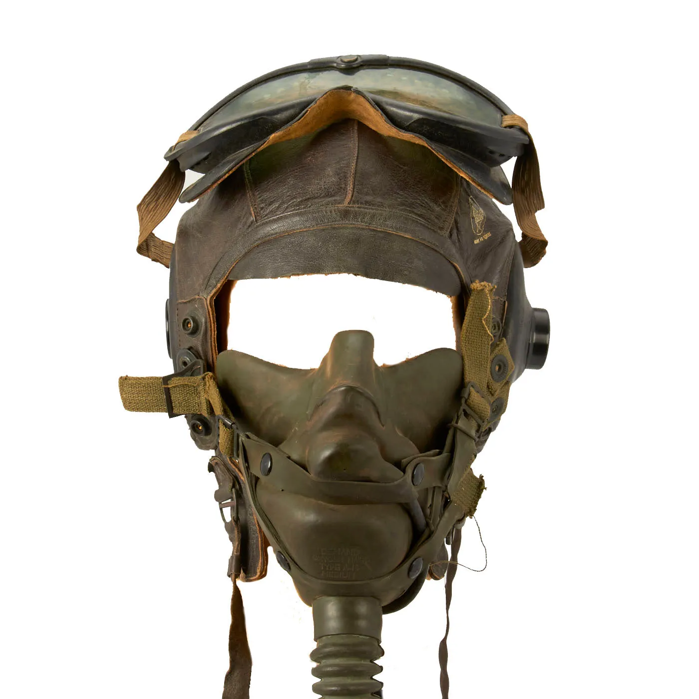 Original U.S. WWII Army Air Force Aviator Flight Helmet Set - Polaroid B-8 Goggles, A-14 Mask, A-11 Helmet