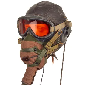 Original U.S. WWII Army Air Force Aviator Flight Helmet Set - Polaroid B-8 Goggles, A-14 Mask, E-1 Heater and A-11 Helmet