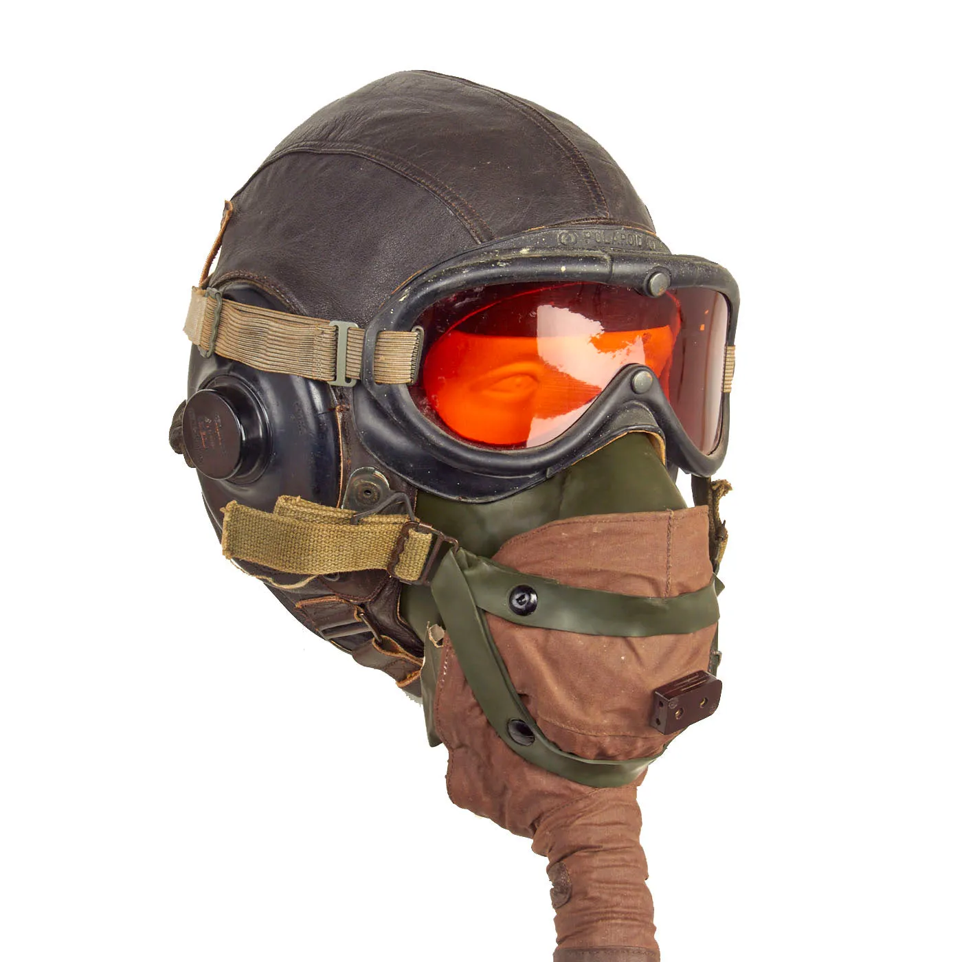 Original U.S. WWII Army Air Force Aviator Flight Helmet Set - Polaroid B-8 Goggles, A-14 Mask, E-1 Heater and A-11 Helmet