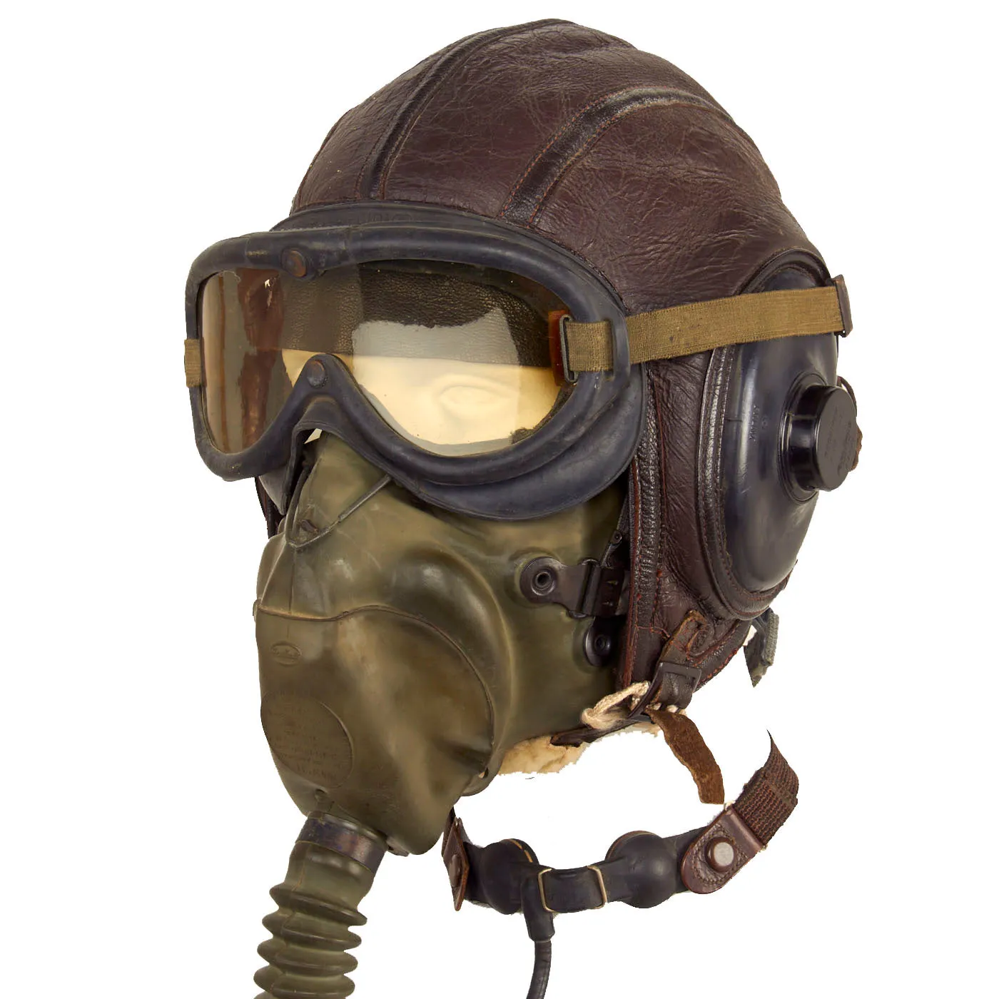 Original U.S. WWII Army Air Force Aviator Flight Helmet Set - Polaroid B-8 Goggles, A-9 Mask And A-11 Helmet