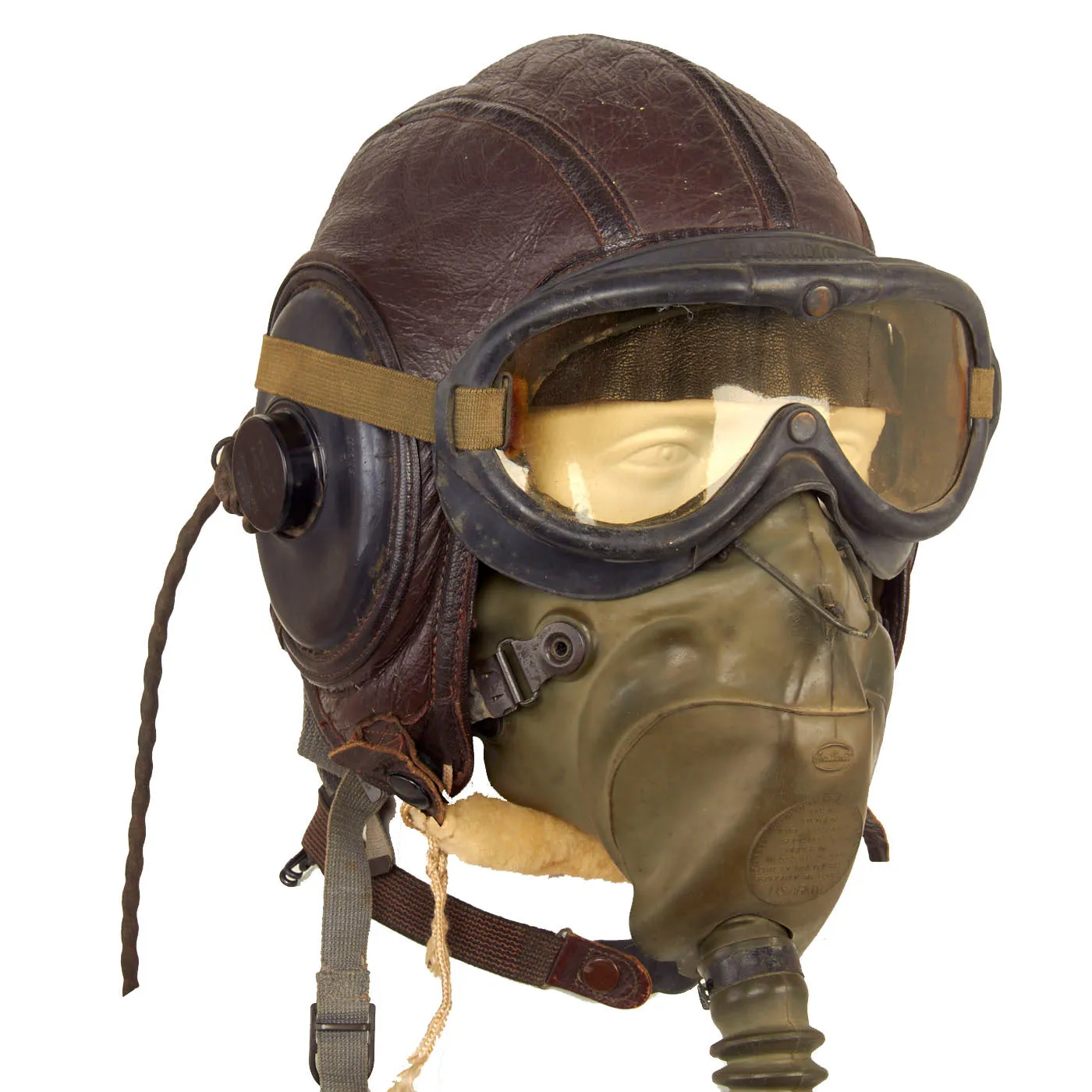 Original U.S. WWII Army Air Force Aviator Flight Helmet Set - Polaroid B-8 Goggles, A-9 Mask And A-11 Helmet