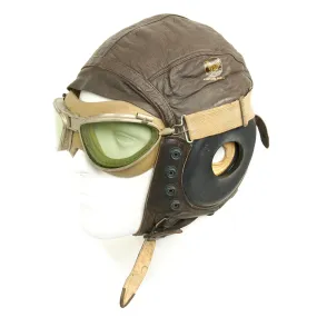 Original U.S. WWII Army Air Force Aviator Flight Helmet Set - Type A-11 Helmet, ANG6530 Goggles, Cloth Helmet