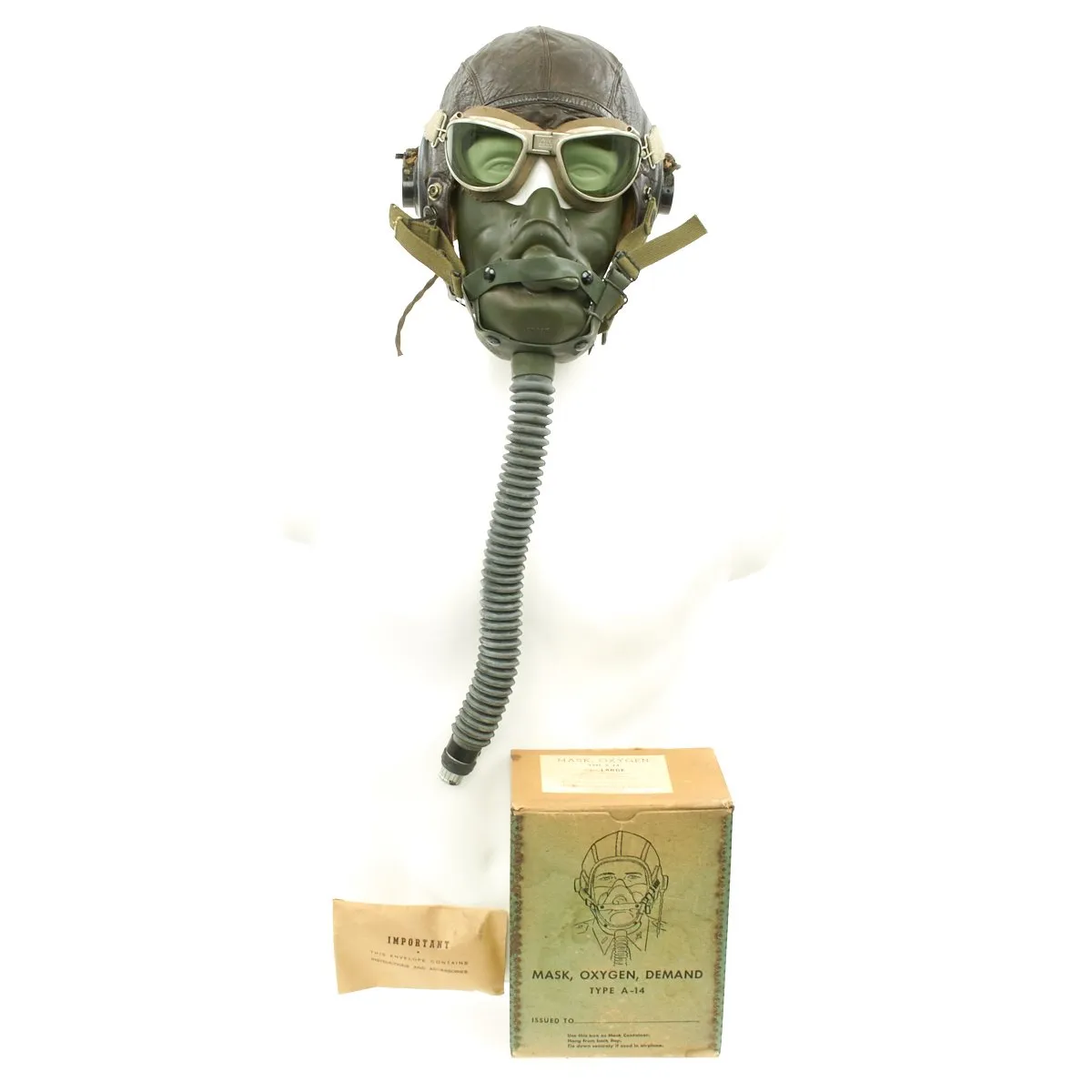 Original U.S. WWII Army Air Force Pilot Flight Helmet Set - AN6530 Goggles, A-14 Mask, A-11 Helmet