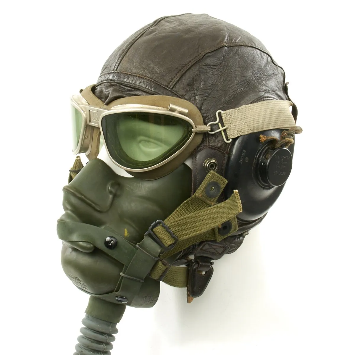 Original U.S. WWII Army Air Force Pilot Flight Helmet Set - AN6530 Goggles, A-14 Mask, A-11 Helmet