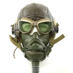 Original U.S. WWII Army Air Force Pilot Flight Helmet Set - AN6530 Goggles, A-14 Mask, A-11 Helmet