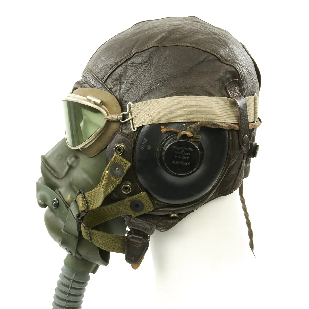 Original U.S. WWII Army Air Force Pilot Flight Helmet Set - AN6530 Goggles, A-14 Mask, A-11 Helmet