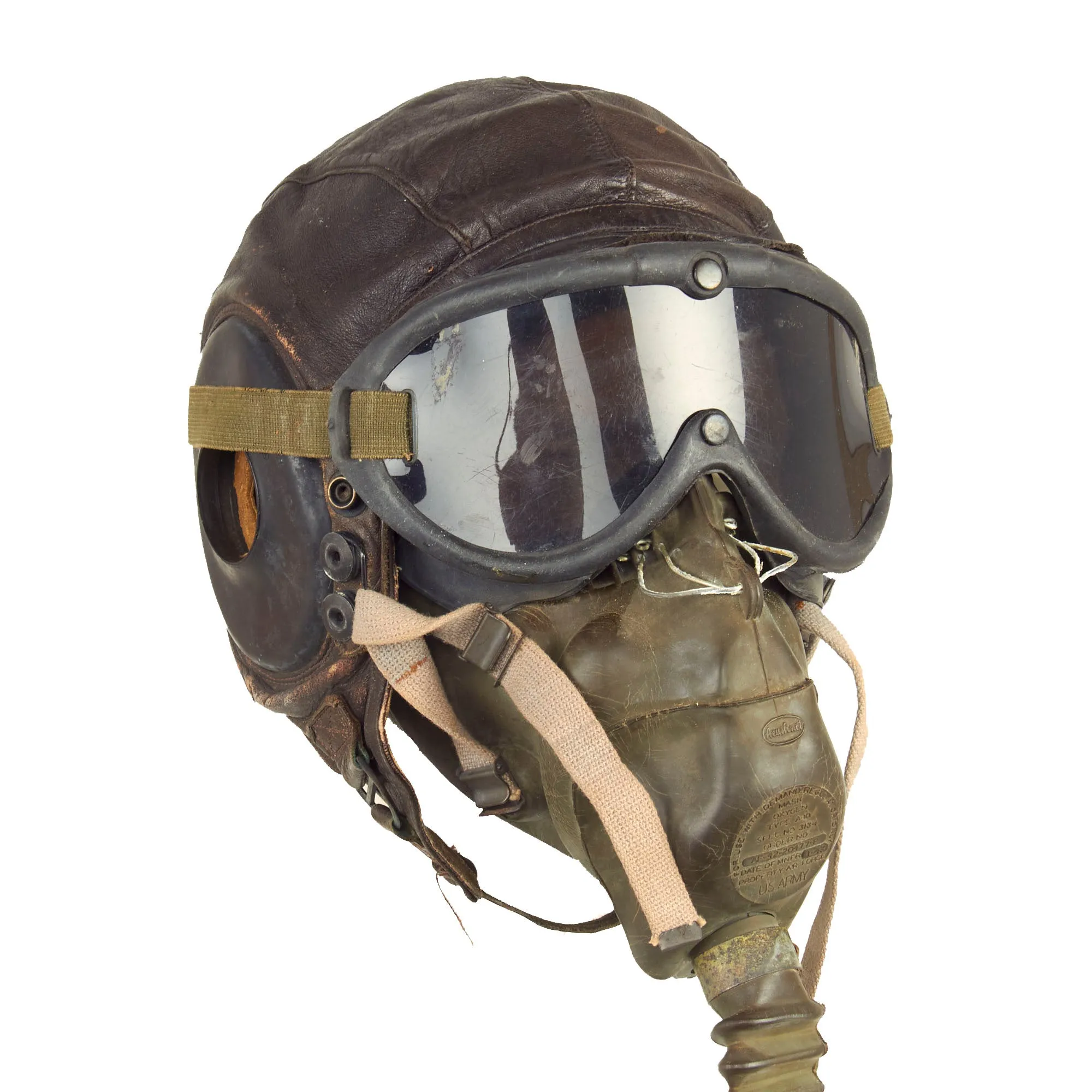 Original U.S. WWII Army Air Forces Aviator A-11 Flight Helmet Set - A-10 Mask and B-8 Goggles