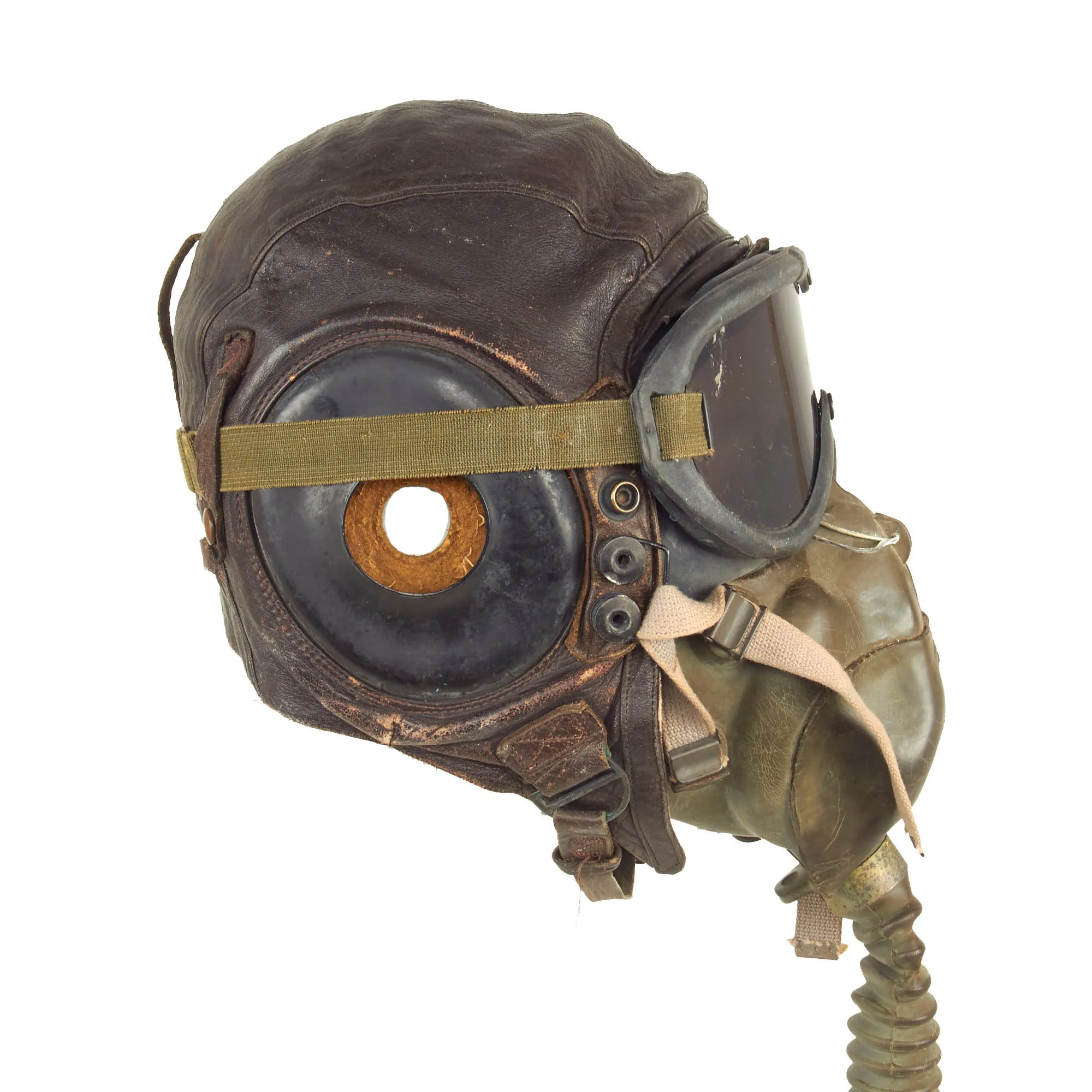 Original U.S. WWII Army Air Forces Aviator A-11 Flight Helmet Set - A-10 Mask and B-8 Goggles