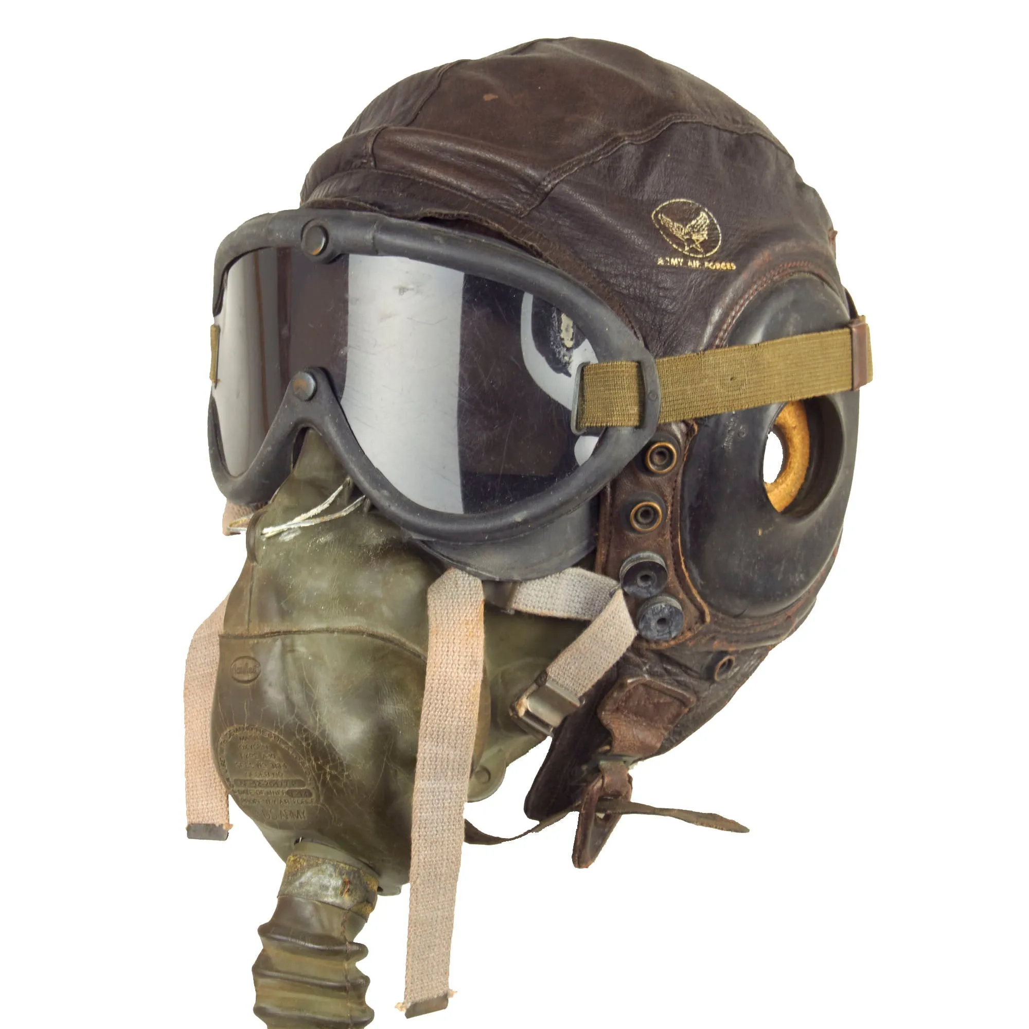 Original U.S. WWII Army Air Forces Aviator A-11 Flight Helmet Set - A-10 Mask and B-8 Goggles