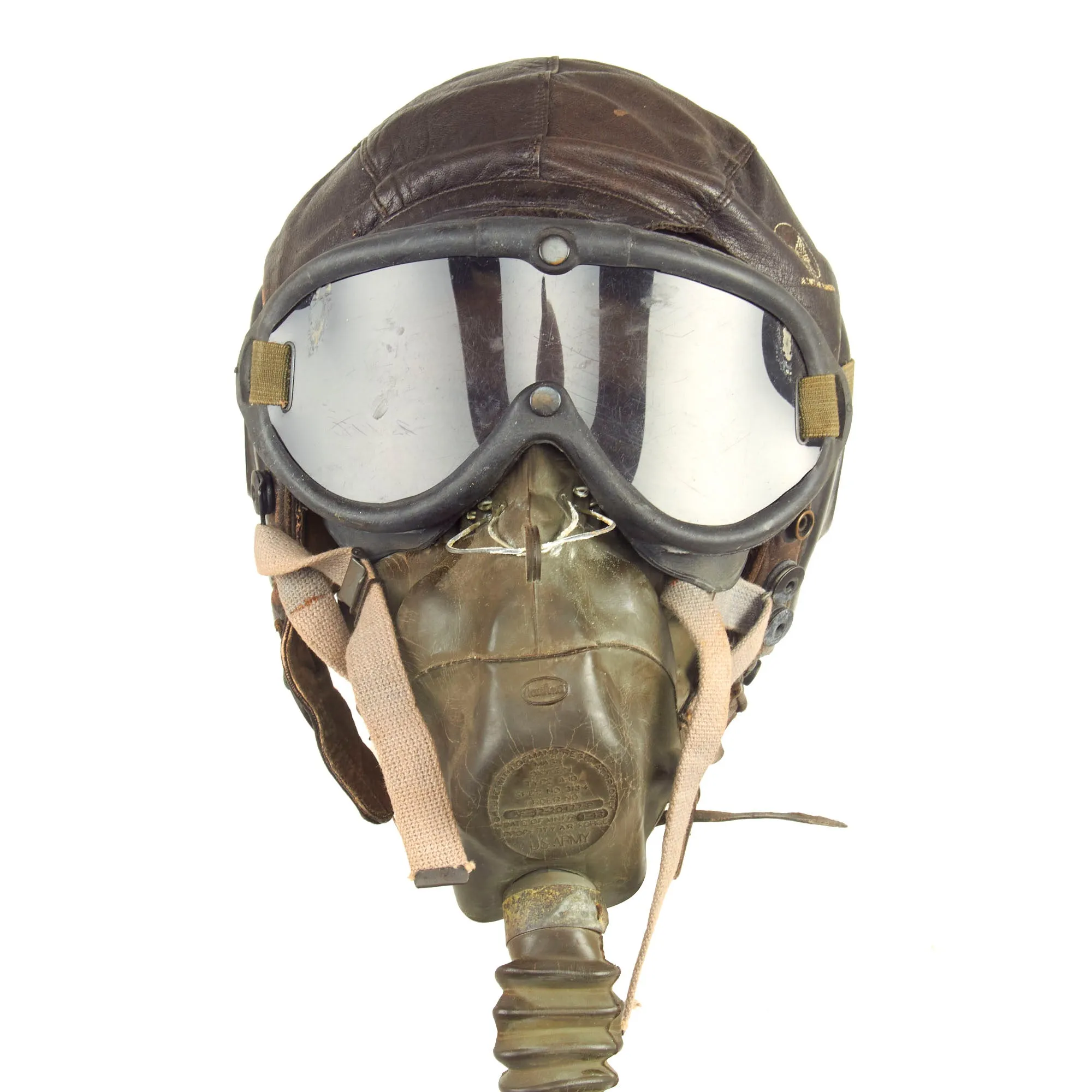 Original U.S. WWII Army Air Forces Aviator A-11 Flight Helmet Set - A-10 Mask and B-8 Goggles