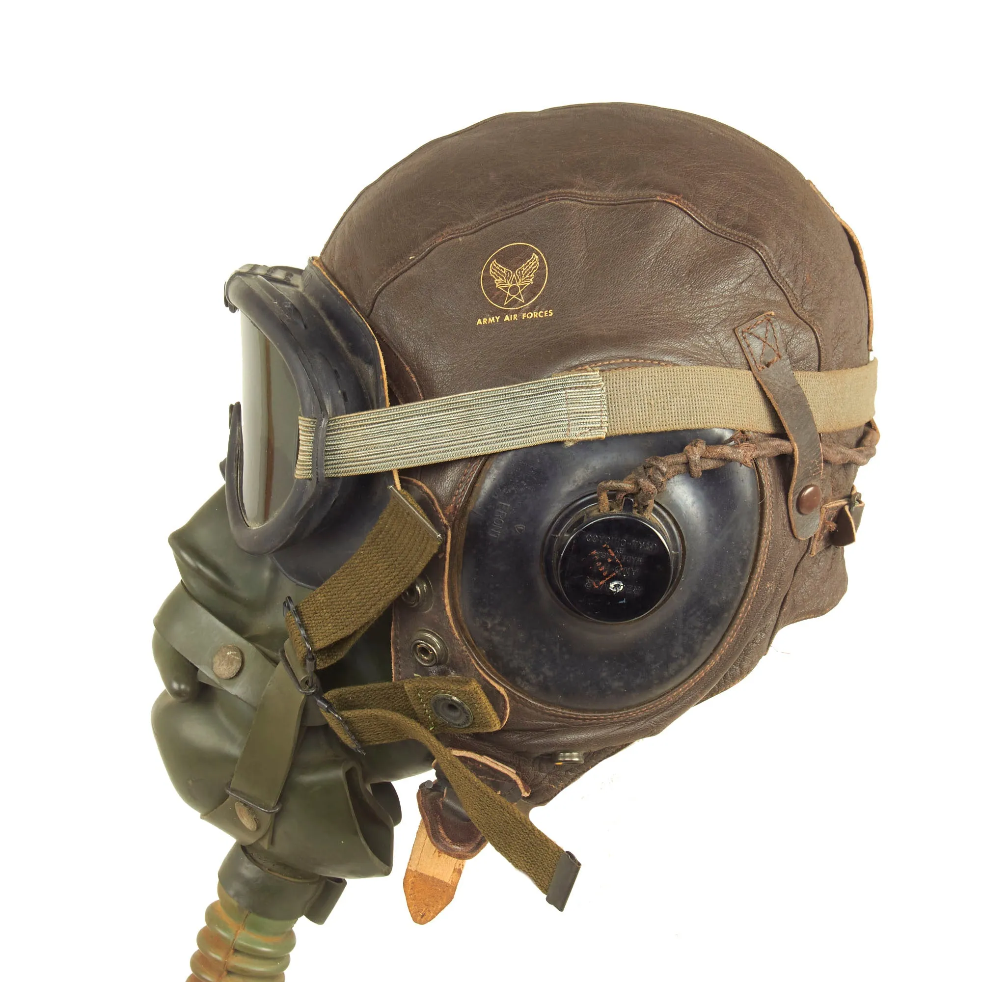 Original U.S. WWII Army Air Forces Aviator A-11 Flight Helmet Set - A-14 Mask and B-8 Goggles