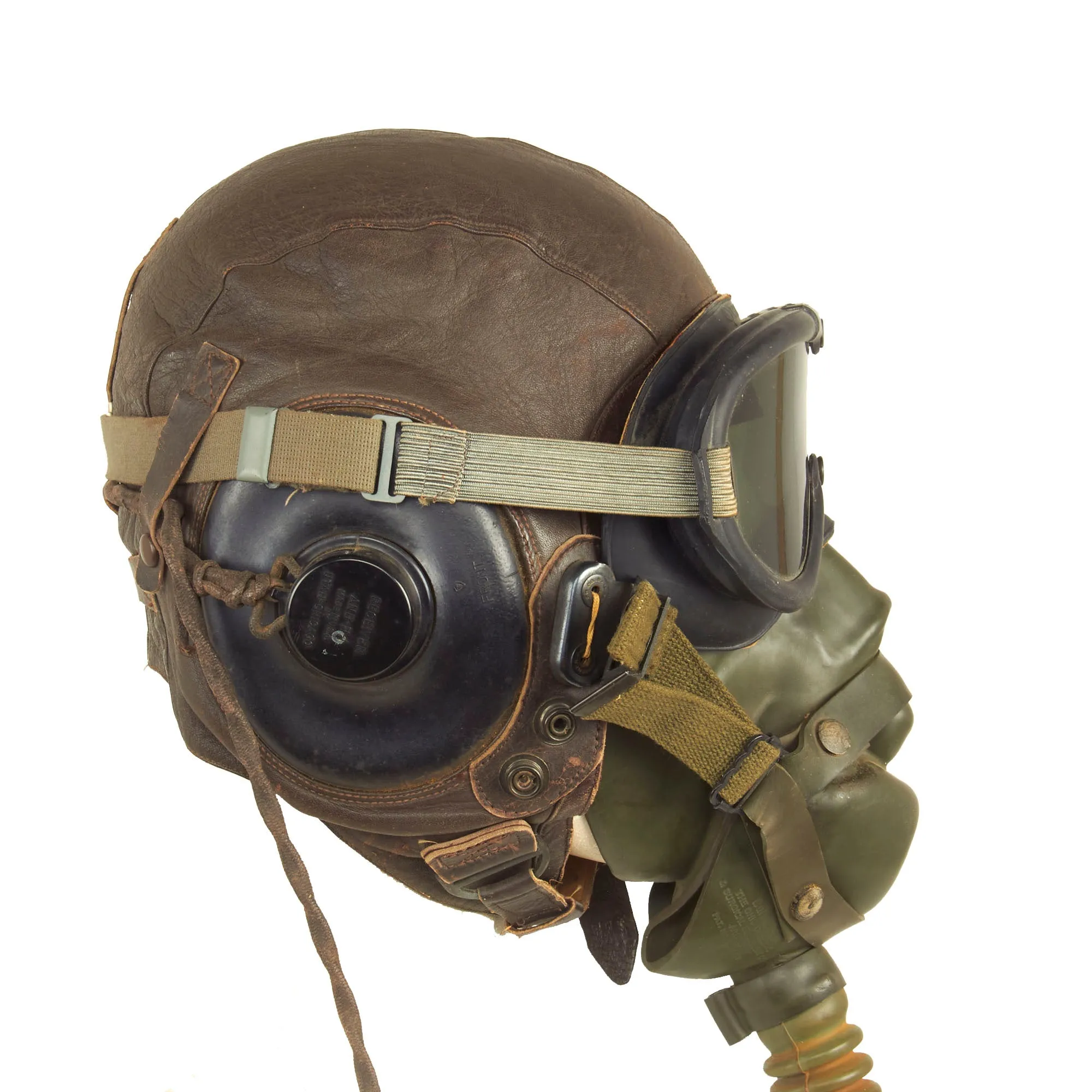 Original U.S. WWII Army Air Forces Aviator A-11 Flight Helmet Set - A-14 Mask and B-8 Goggles