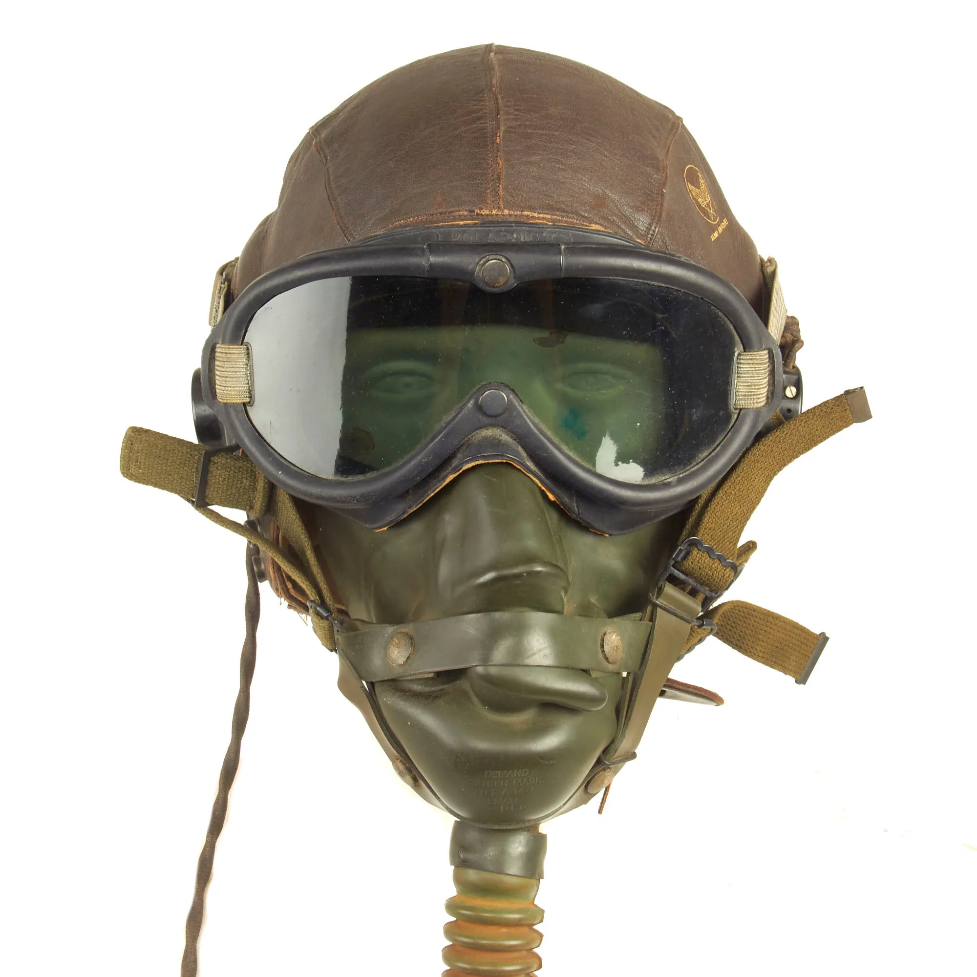 Original U.S. WWII Army Air Forces Aviator A-11 Flight Helmet Set - A-14 Mask and B-8 Goggles