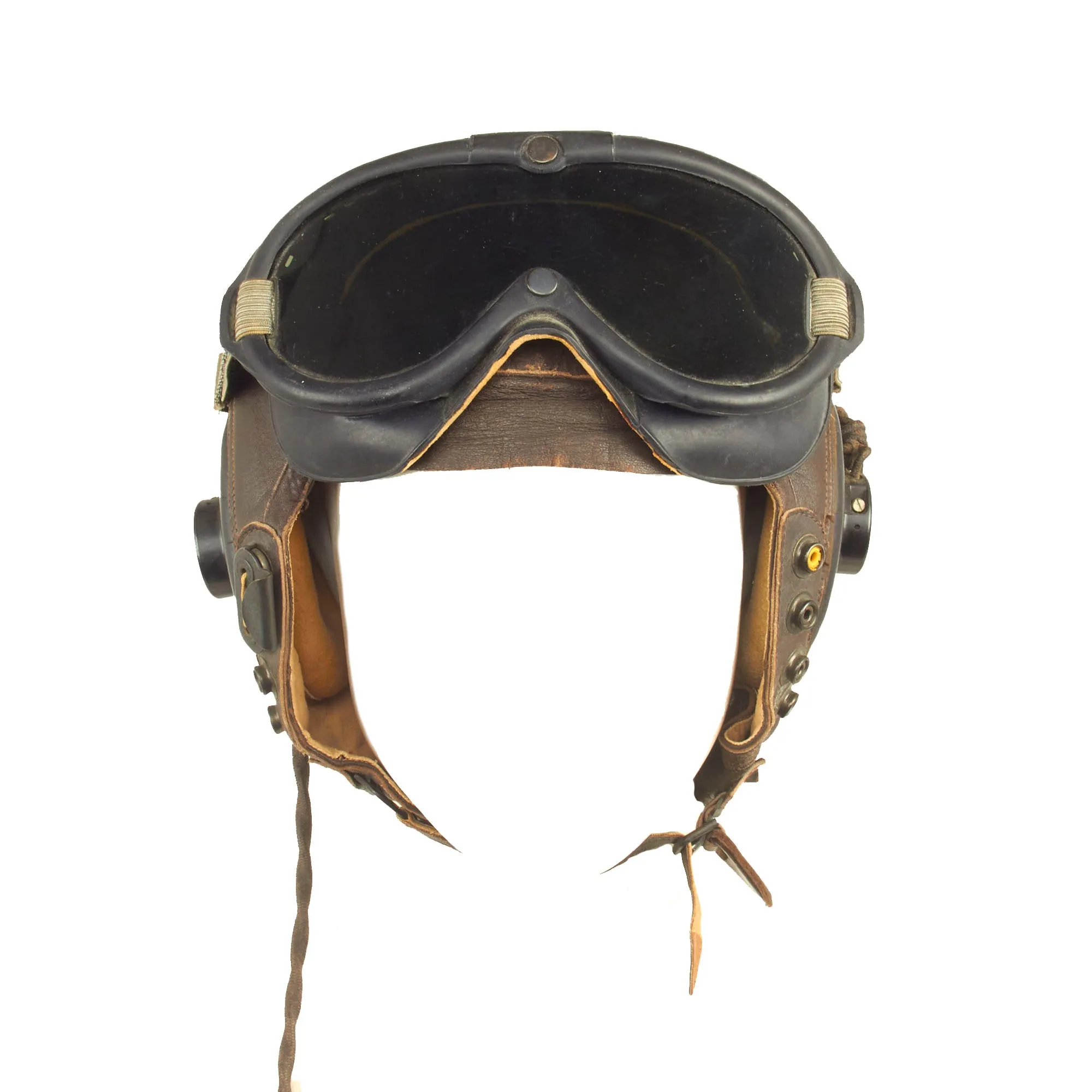 Original U.S. WWII Army Air Forces Aviator A-11 Flight Helmet Set - A-14 Mask and B-8 Goggles