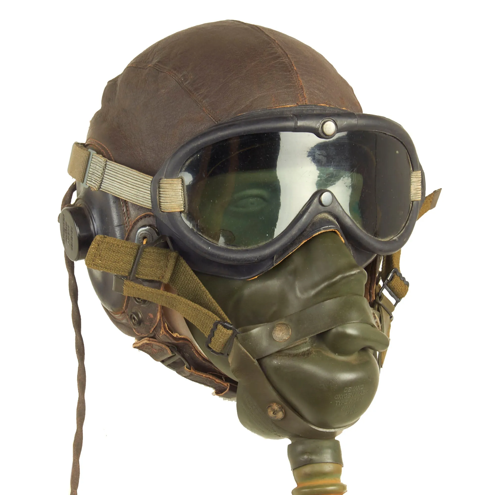 Original U.S. WWII Army Air Forces Aviator A-11 Flight Helmet Set - A-14 Mask and B-8 Goggles