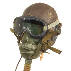 Original U.S. WWII Army Air Forces Aviator A-11 Flight Helmet Set - A-14 Mask and B-8 Goggles