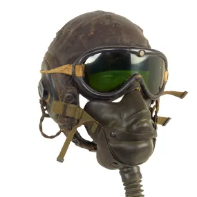 Original U.S. WWII Army Air Forces Aviator A-11 Flight Helmet Set - A-14 Mask, Type ANB-H-1 Earphones, B-8 Goggles