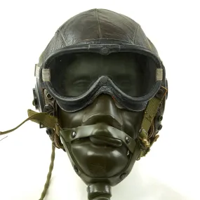 Original U.S. WWII Army Air Forces Aviator A-11 Flight Helmet Set - A-14 Mask, Type R-14 Earphones, B-8 Goggles