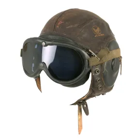 Original U.S. WWII Army Air Forces Aviator A-11 Flight Helmet with Type ANB-H-1 Earphones & M1944 Polaroid Goggles