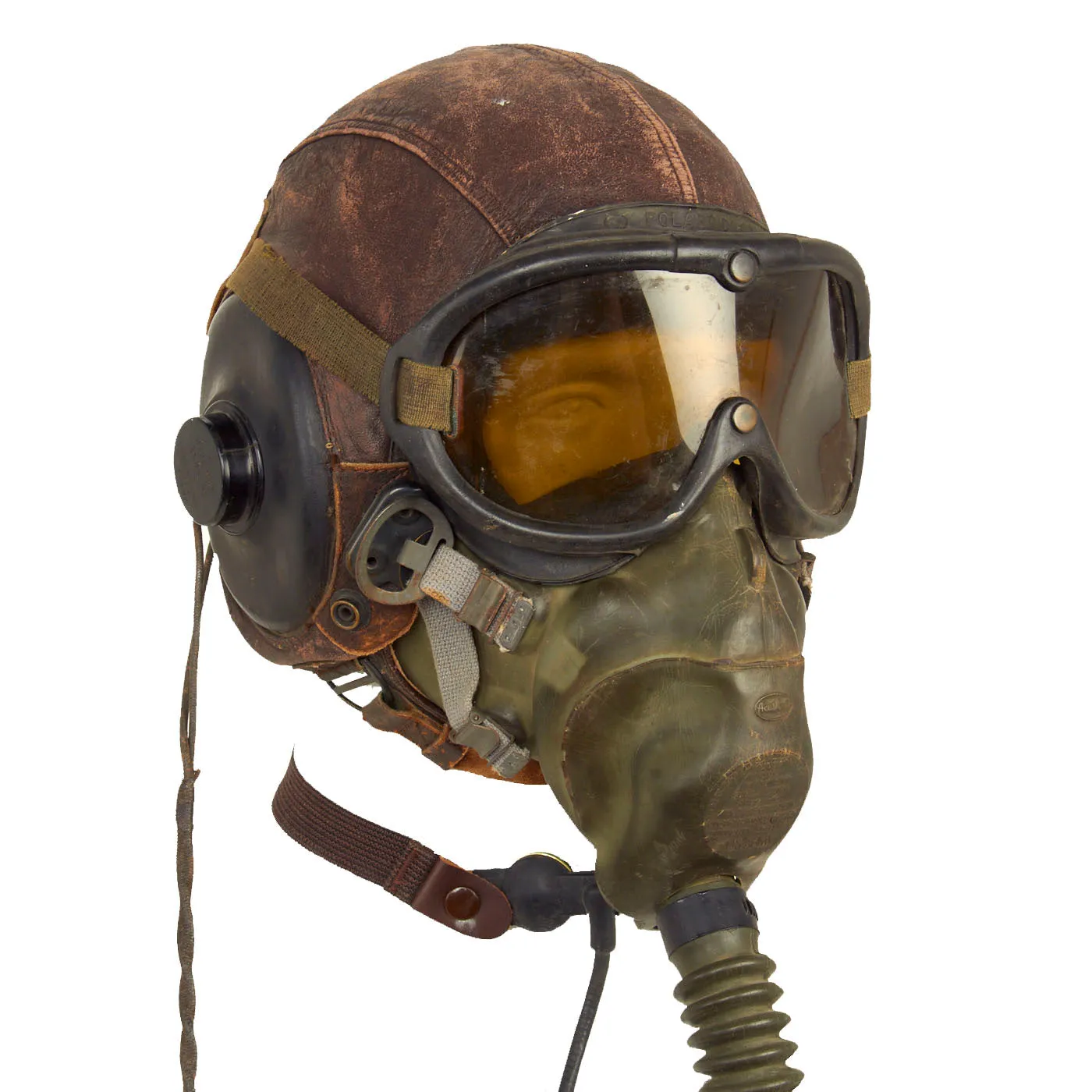 Original U.S. WWII Army Air Forces Aviator Flight Helmet Set - Polaroid B-8 Goggles, A-10 Mask With Box And A-11 Helmet